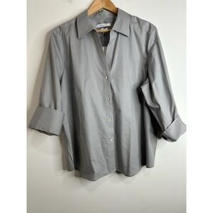 Foxcroft NYC Non Iron Stretch Easy Care Solid Poplin Button Up Shirt Gray Sz XXL